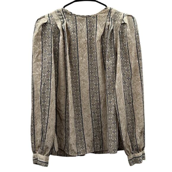 Vintage Tops - Vintage Eva Laurel Cream & Blue Geometric Print Long Sleeve Button Back Top 10‎